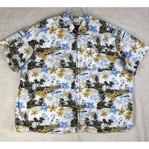 HB Harbor Bay Shirt Mens 4XL Tan Hawaiian Palm Short Sleeve Button Pocket Tropic